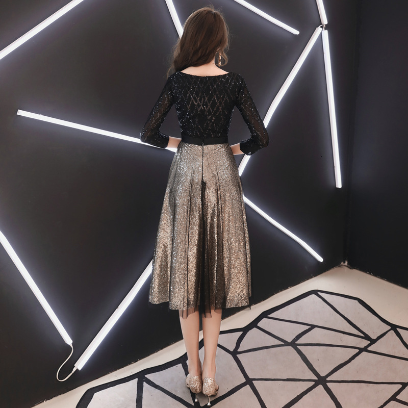Party Dresses Fashion Evening Dress O-neck Half Sleeve Shinning Sequins Tea Length Prom Party Dress Haute Couture Robe De Soiree 230504