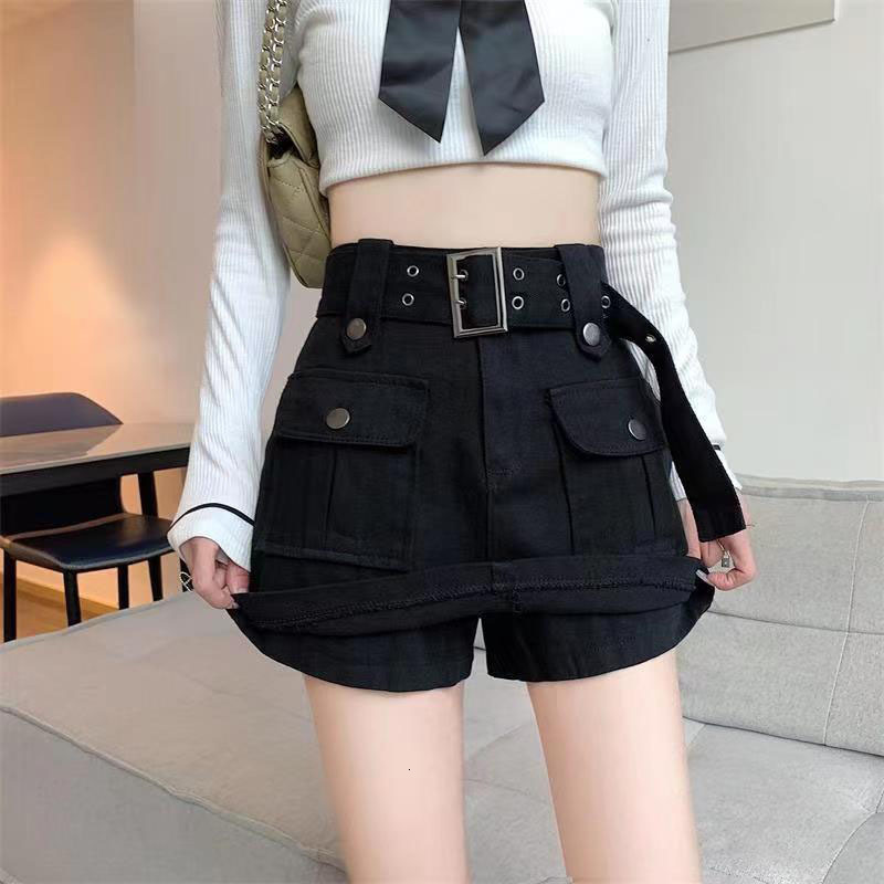 Skirts Lucyever Korean Style High Waist Mini Skirt Women Fashion with Belt Short Culotte Skirts Y2K Streetwear Big Pocket Cargo Skirts 230503