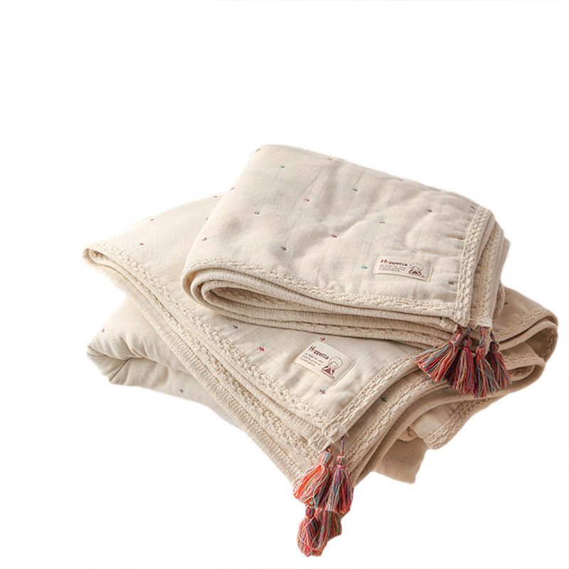 Blankets Swaddling Retro Cotton Quilt Bohemian Japanese Style Children Air conditioning born Plain Bedclothes 230504