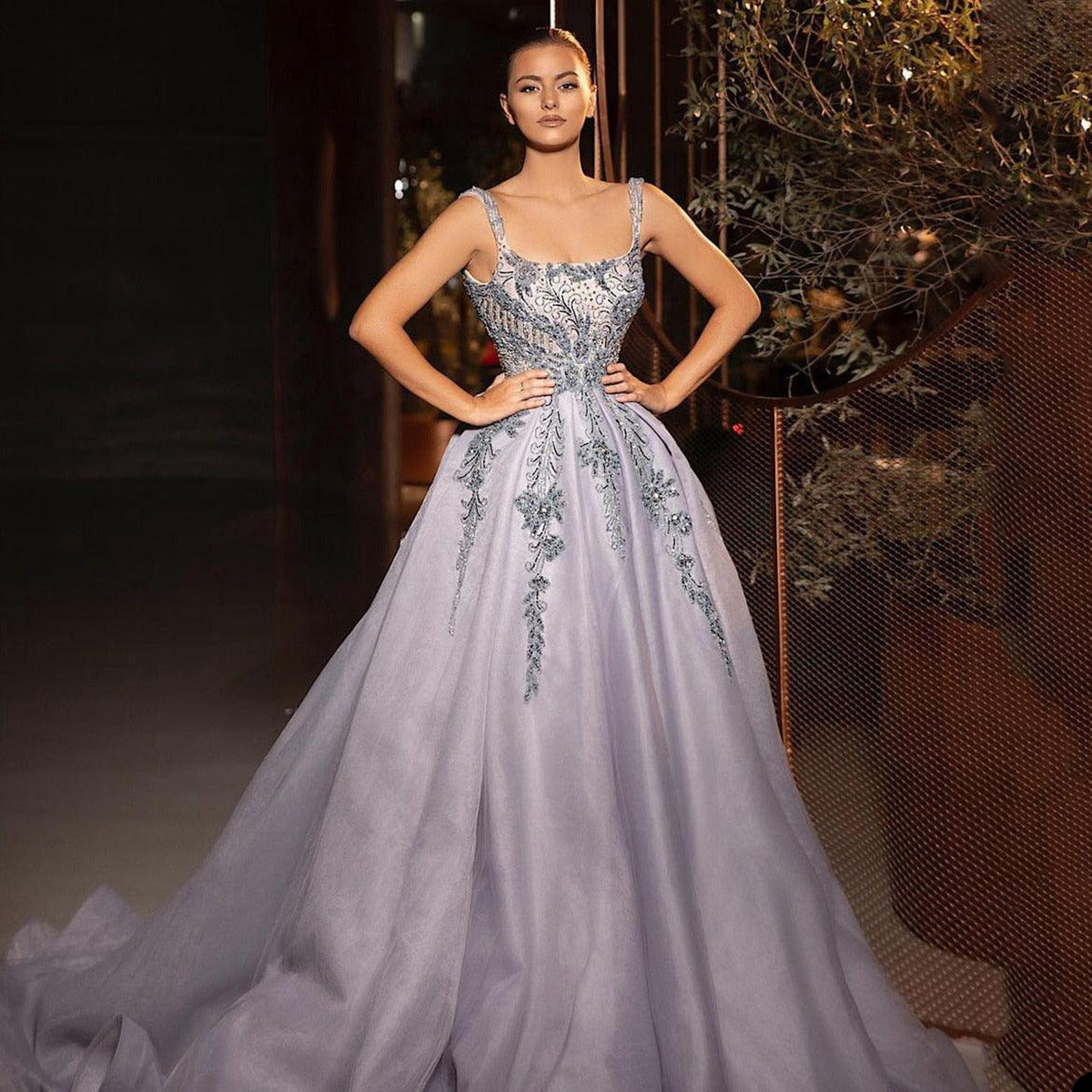 Chic Light Purple Prom Dresses Scoop Sleeveless Party Dresses A Line Lace Beading Custom Made Evening Dress