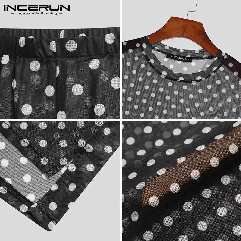 Men's Sleepwear INCERUN Sexy Fashion Men's See Through Pajama Sets Short Sleeve Polka Dot Shirts Shorts Male Nightgown Loungewear S-5XL 2305