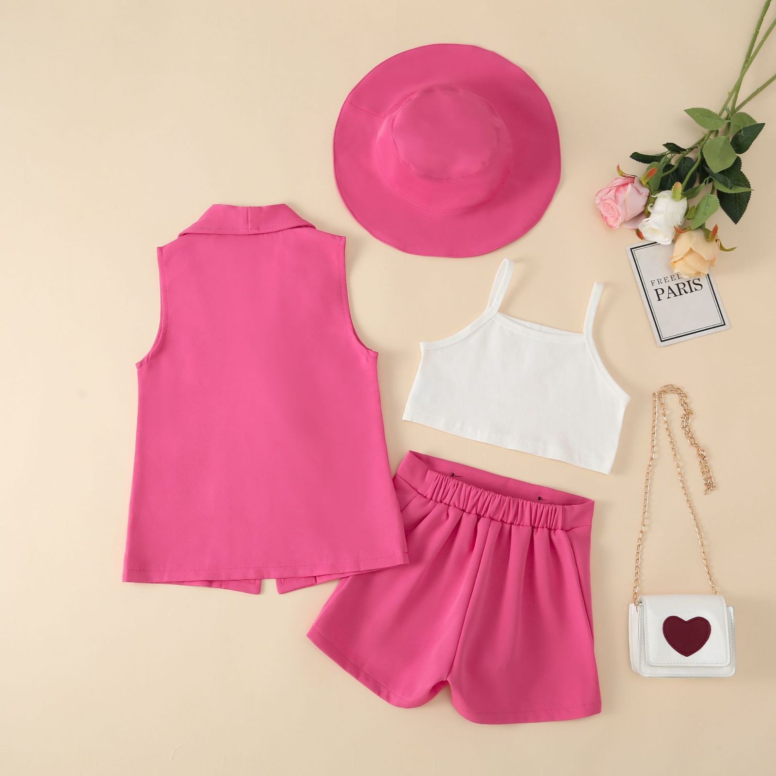 Clothing Sets Fashion Kids 4 Pcs Clothes Set With Hat Baby Girl Suit Pin Outfits For Spring And Summer 230504