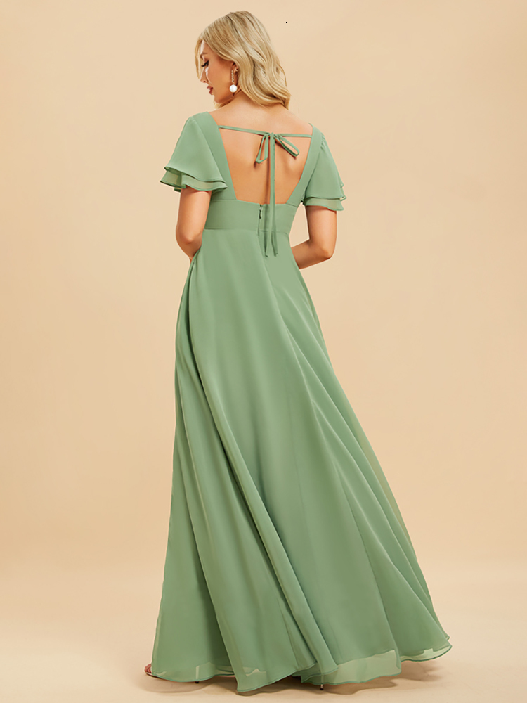 Party Dresses XUIBOL Eegant Evening Dresses Long A-LINE Short Sleeve V-neck Floor-Length Chiffon Simple Bridesmaid Women Dress Prom 230504