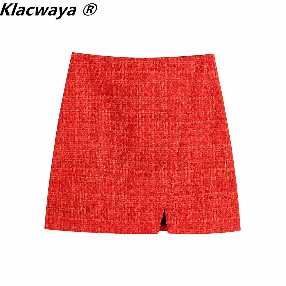 Women s Suits Blazers Klacwaya Women Fashion Two Piece Set Vintage Print Lining Tweed Blazer Coat Female Front Slit Mini Skirt Chic Suit 230504