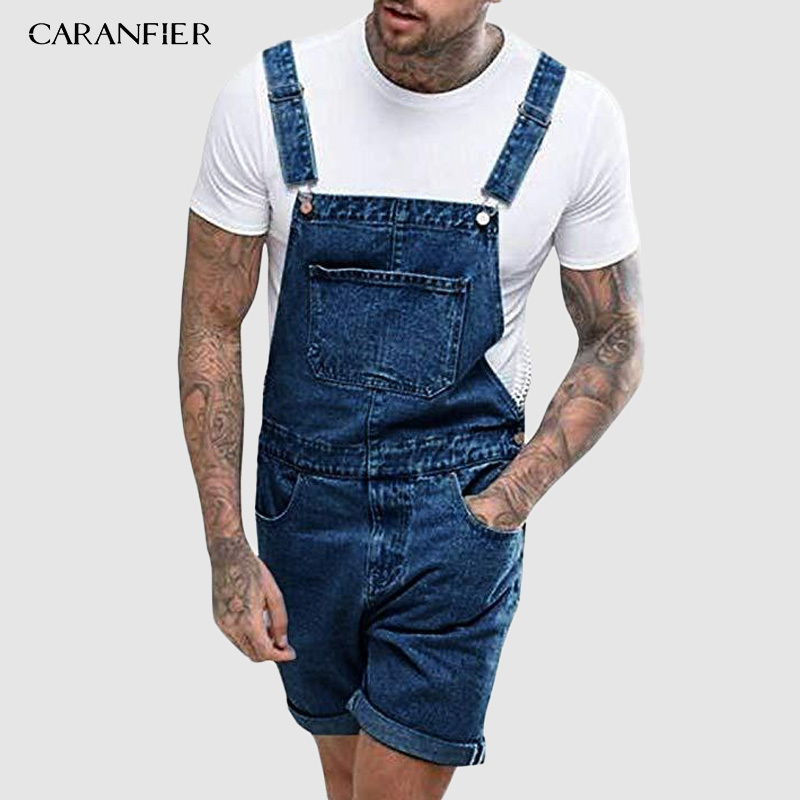 Men's Jeans CARANFIER Summer Men Jeans Overalls with Pocket Casual Denim Short Jumpsuit Jeans Men Jeans Suspender Pants Fashion Streetwear 230503