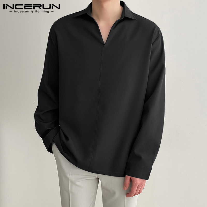 Men's Casual Shirts Solid Color Men Shirt Turn Down Collar Long Sleeve Korean Casual Men Clothing Loose Streetwear Leisure Camisa S-3XL INCERUN 2