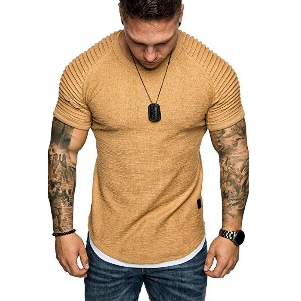 Men's T-Shirts Casual Men's T-Shirts Pleated Wrinkled Slim Fit O Neck Short Sleeve Muscle Solid Casual Tops Shirts Summer Basic Tee 230503