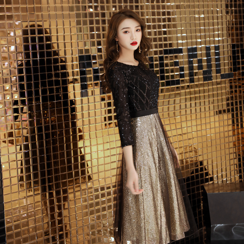 Party Dresses Fashion Evening Dress O-neck Half Sleeve Shinning Sequins Tea Length Prom Party Dress Haute Couture Robe De Soiree 230504