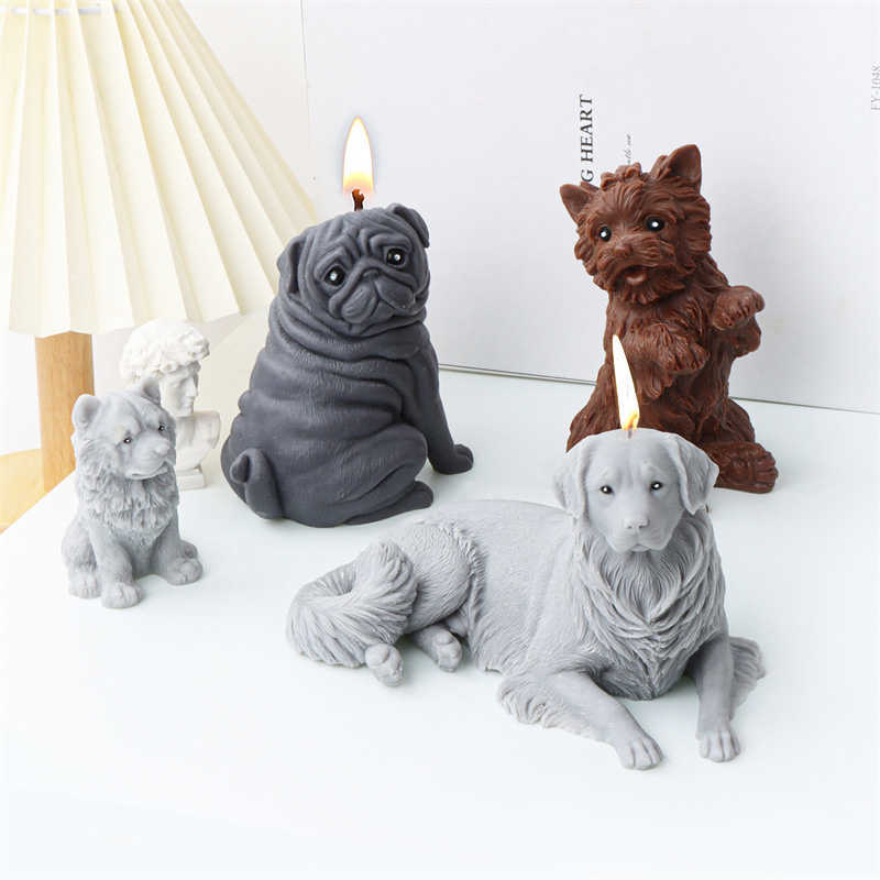 Scented Candle 3d poodle puppy candle mold silicone cute dogs cats scented soap resin plaster ice cube mold candle making kit home decoration gif