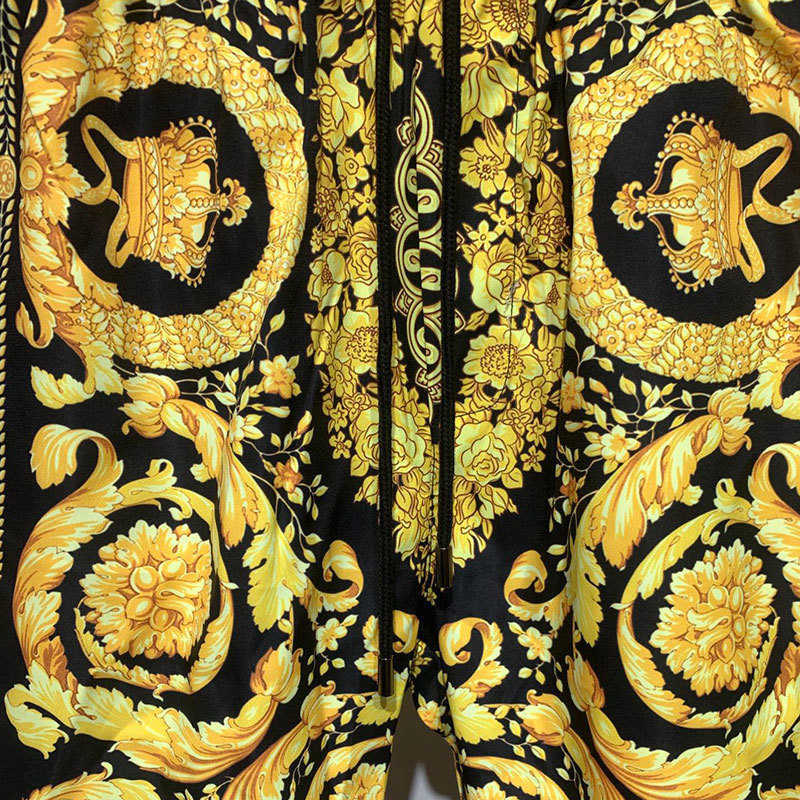 Men's Casual Shirts High Quality Baroque Black Gold Print Shirt Hip Hop Print Beach ShirtShort Men Summer Casual Short Sleeve Set Button Down Shi