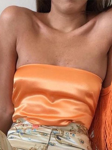 Camisoles Tanks Satin Backless Sexy Tube Top Women Green Y2K Summer Camis Bandage Sleeveless Strapless Tank Tops Off Shoulder Club 230503