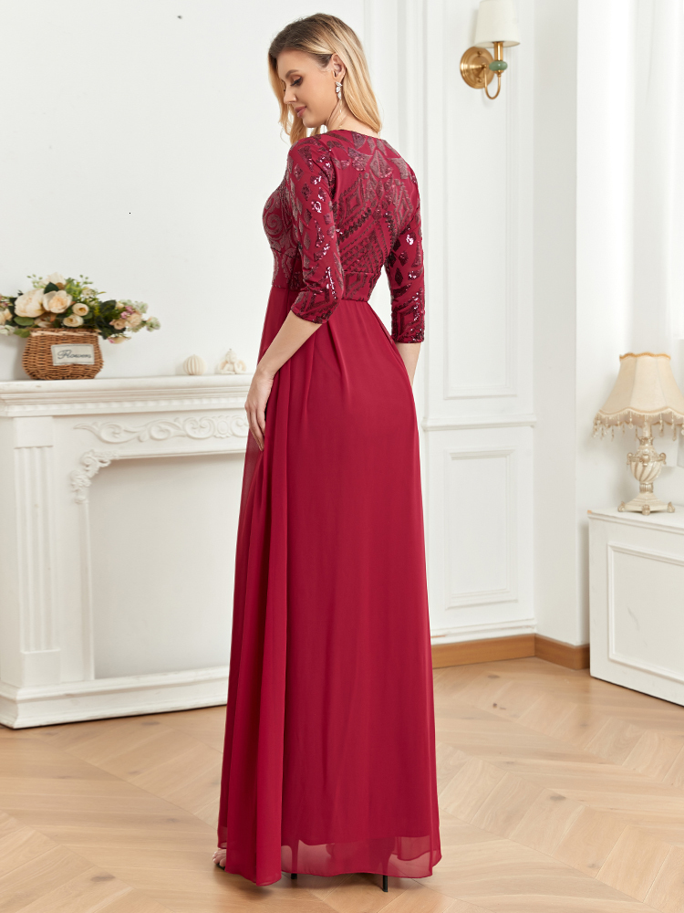 Party Dresses Lucyinlove Elegant V Neck Sequins Evening Formal Dress Women Short Sleeves Chiffon Wedding Party Mermaid Maxi Dresses Prom 230504