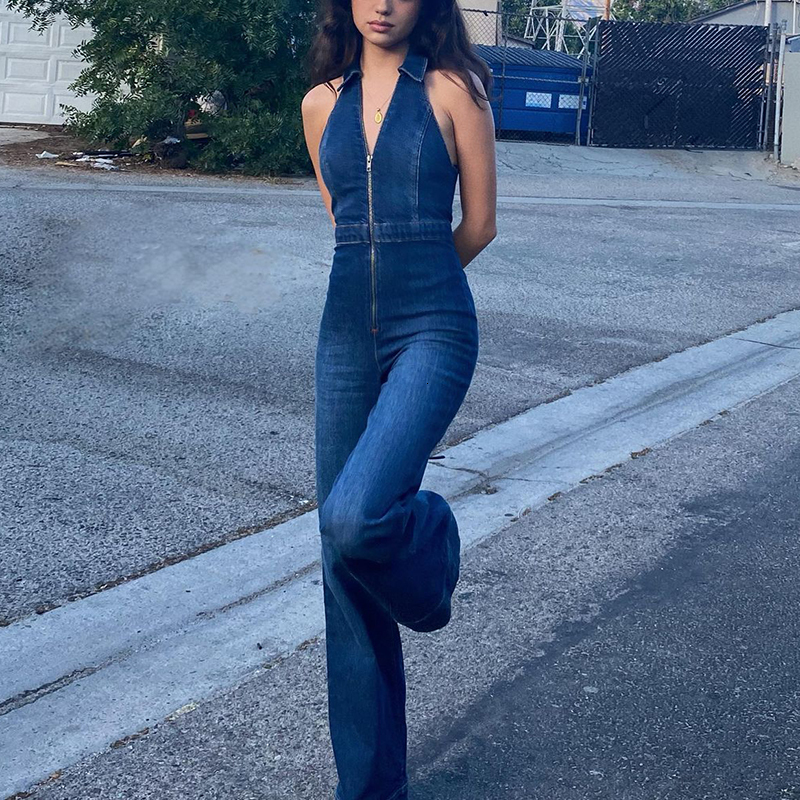Women's Jumpsuits Rompers Lygens Denim Sleeveless Sexy V Neck Zipper Slim Jumpsuit Casual Party Streetwear Club Vacation Daily Fashion Women Clot