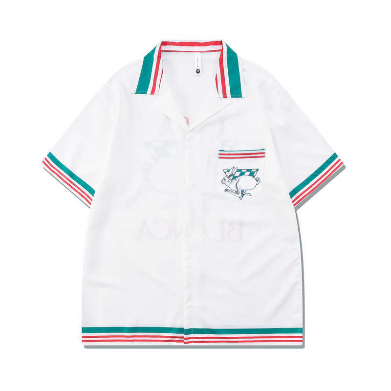 Men's Casual Shirts Color Match Striped Pattern Haii Beach Shorts Set for Men Lapel Casual Shirts Summer Oversized Loose Hip Hop Tracksuit J23050