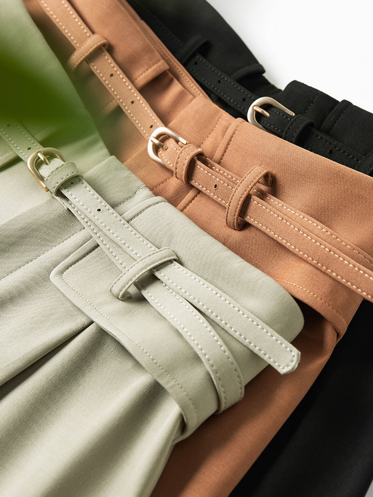 Women's Shorts FSLE High Waist Summer Casaul Shorts Women Belt Pleated Wide Leg Black Shorts Office Lady Elegant Green Short Pants Female 230504