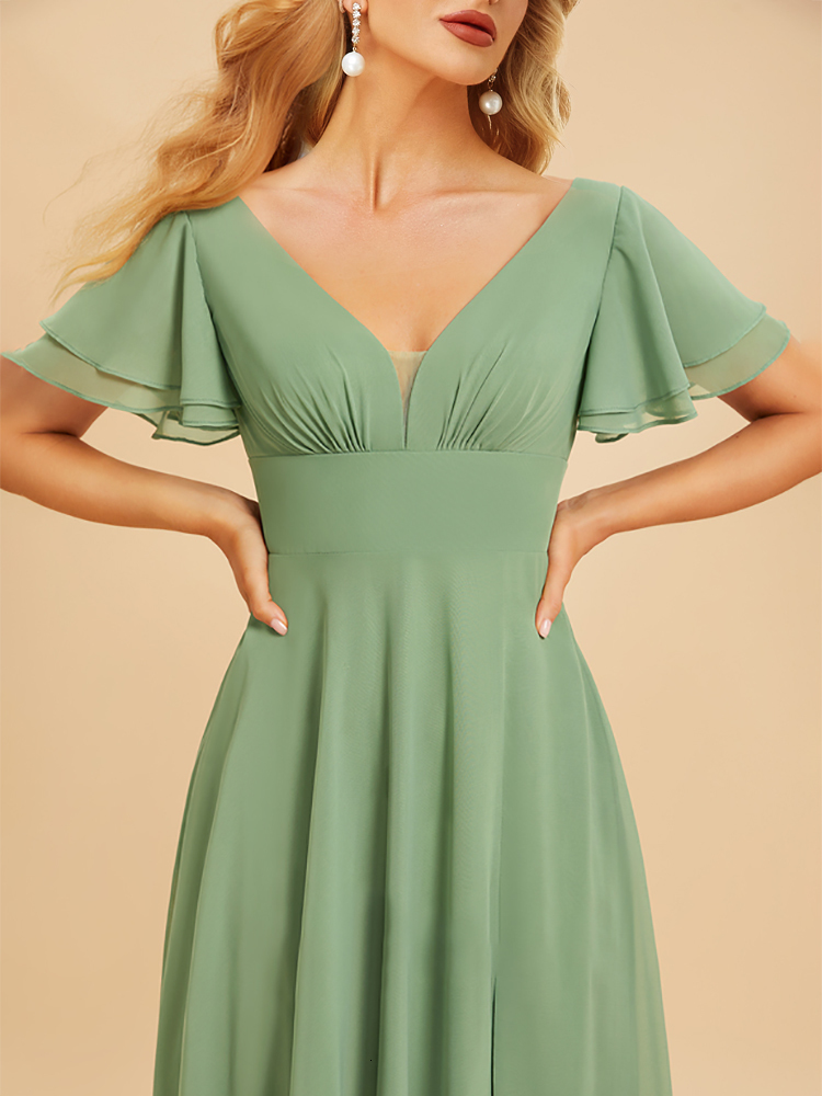 Party Dresses XUIBOL Eegant Evening Dresses Long A-LINE Short Sleeve V-neck Floor-Length Chiffon Simple Bridesmaid Women Dress Prom 230504