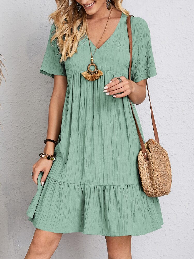 Designer dress for woman Vintage Solid Mini Dresses Women Summer Casual V Neck Ruffles Dress 2023 Ladies Boho Elegant Beach Party Loose Vestidos wed d
