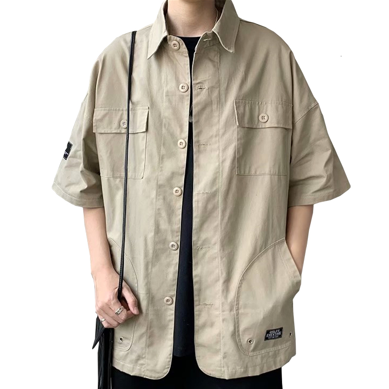 Men's Casual Shirts Mens Cotton Military Cargo Shirts Casual Dress Short Sleeve Work Streetwear Blouses 230504