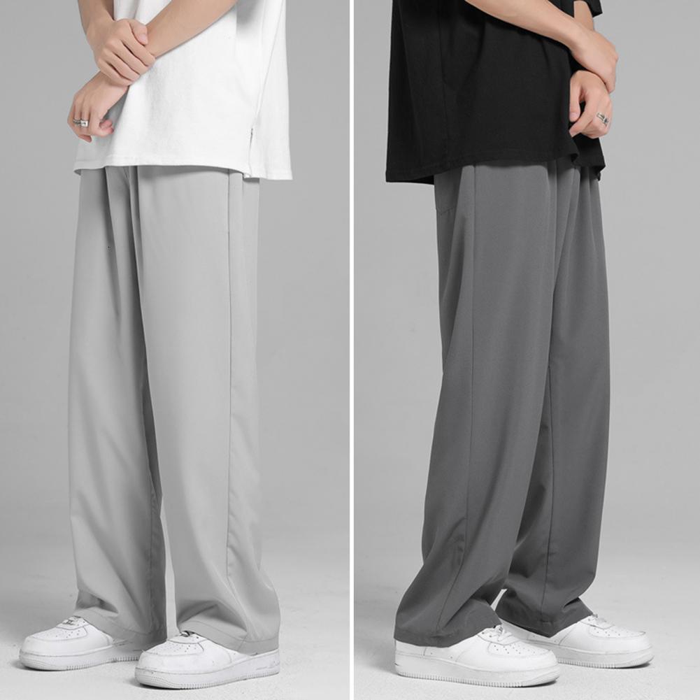 Men's Pants Summer Men Pants Solid Color Wide Leg Draping Relaxed Fit High Waist Trousers Streetwear 230504
