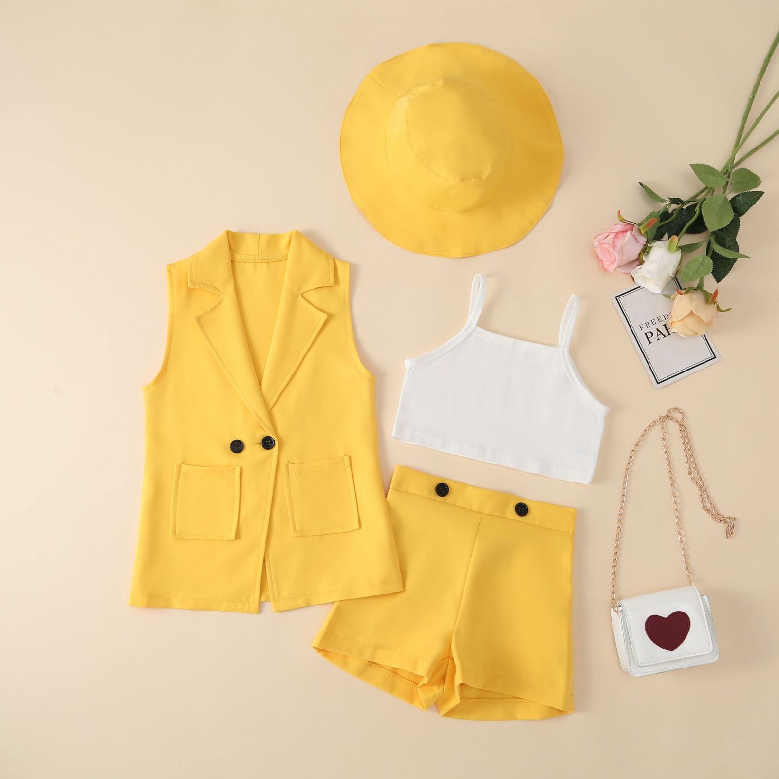 Clothing Sets Fashion Kids 4 Pcs Clothes Set With Hat Baby Girl Suit Pin Outfits For Spring And Summer 230504