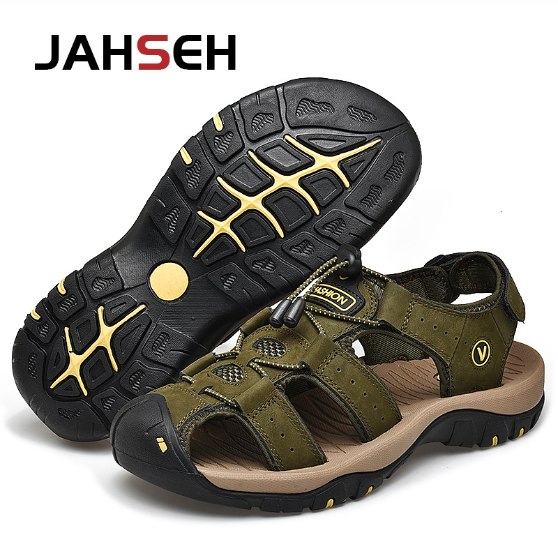 Sandals Plus Size 49 50 Men Genuine Leather Beach Shoes Summer Casual Gladiator AntiCollision Toe Sandalias 230503