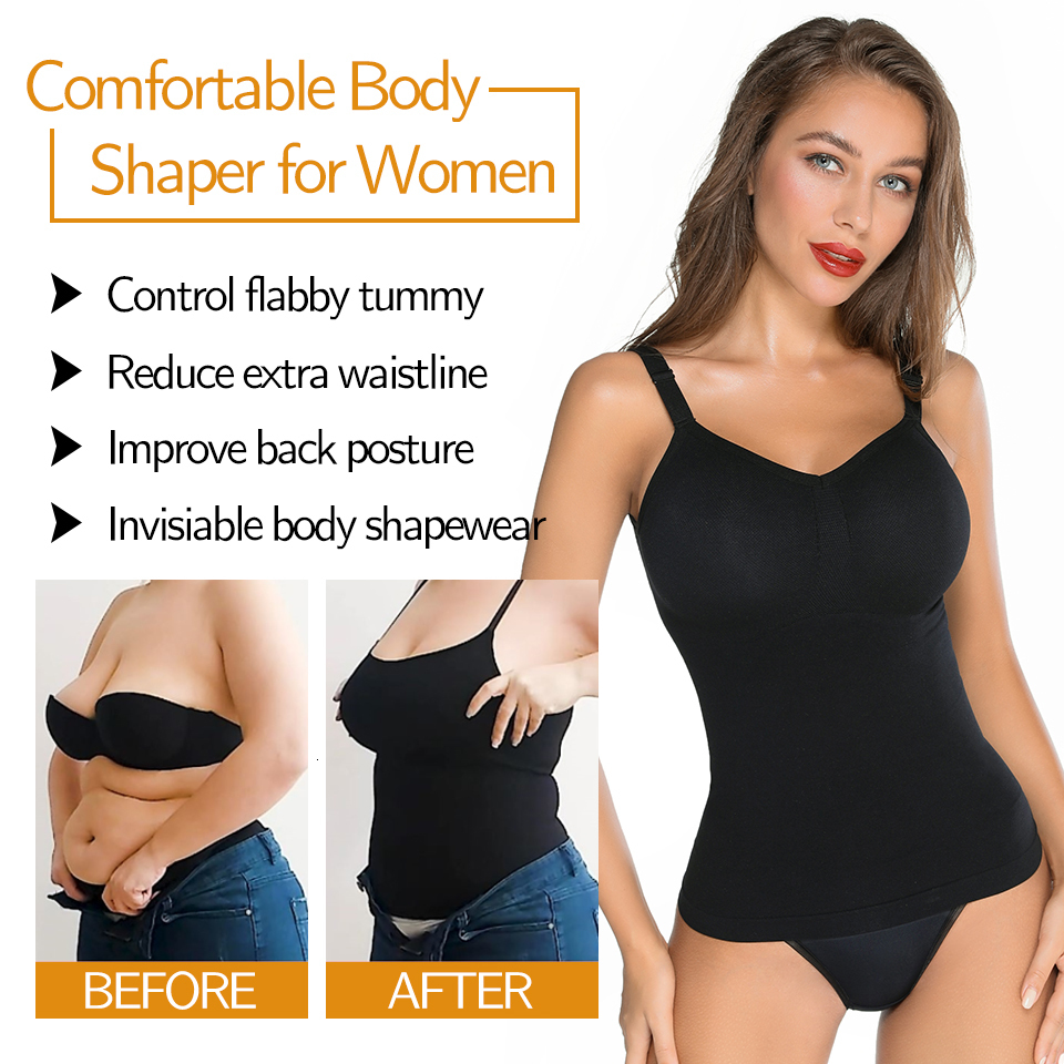 Women's Shapers Women Shapewear Camisoles Waist Trainer Body Shaper Tummy Control Tank Tops Compression Undershirts Slimming Underwear Camisole 2