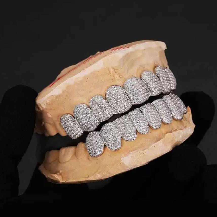 Exclusive Customization Moissanite Teeth Grillz Iced Out Hop Sier Decorative Braces Real Dia Bg Tooth Grills For Men Women No Need Provide Molds