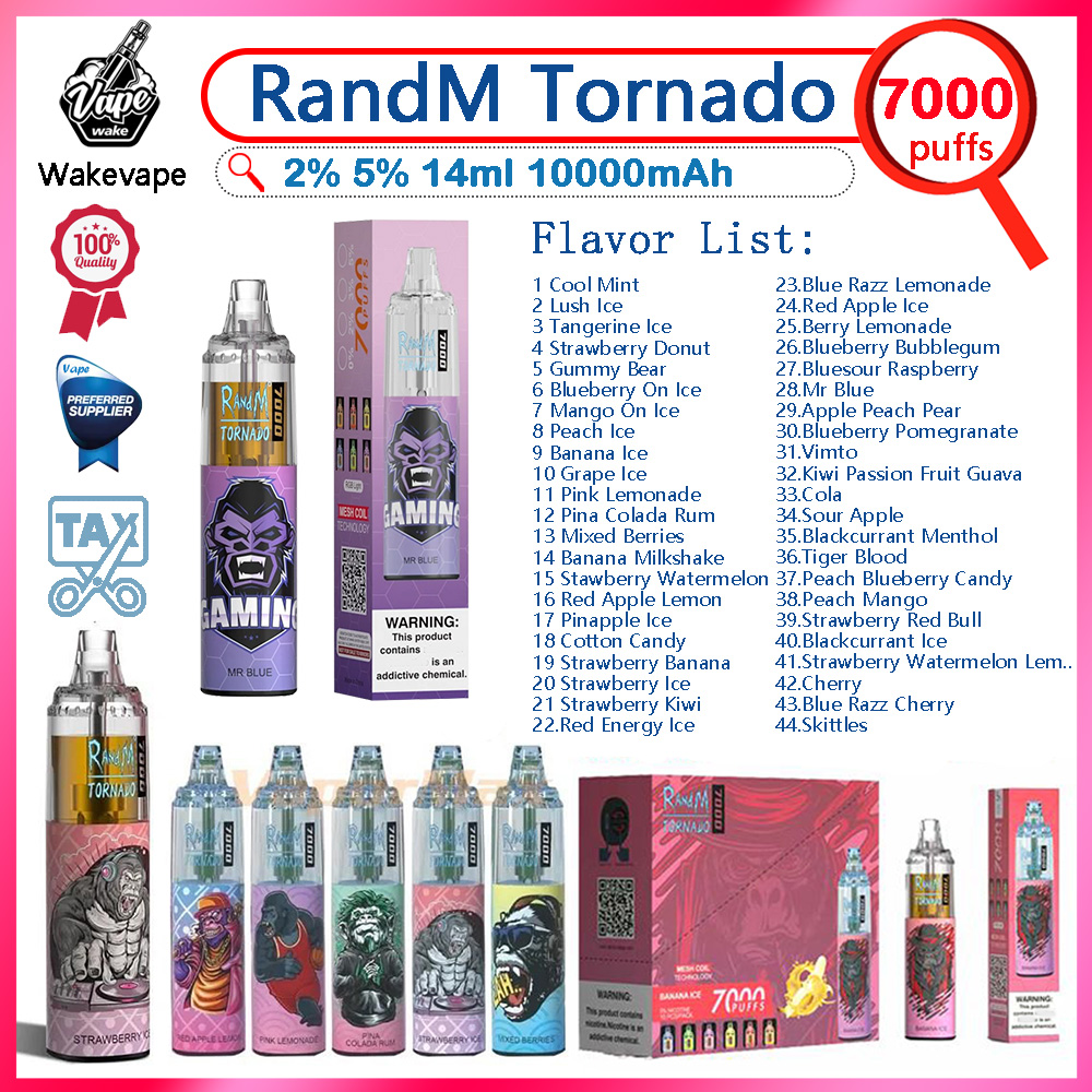 Original RandM Tornado 7000 Puffs 50 Flavors Electronic Cigarettes Disposable Vape Pen 14ml Pod Mesh Coil Rechargeable Air-adjustable 2% 5% Device VS RandM 7k 9k 10k
Original RandM Tornado 7000 Puffs 50 Flavors Electronic Cigarettes Disposable Vape Pen 14ml Pod Mesh Coil Rechargeable Air-adjustable 2% 5% Device VS RandM 7k 9k 10k