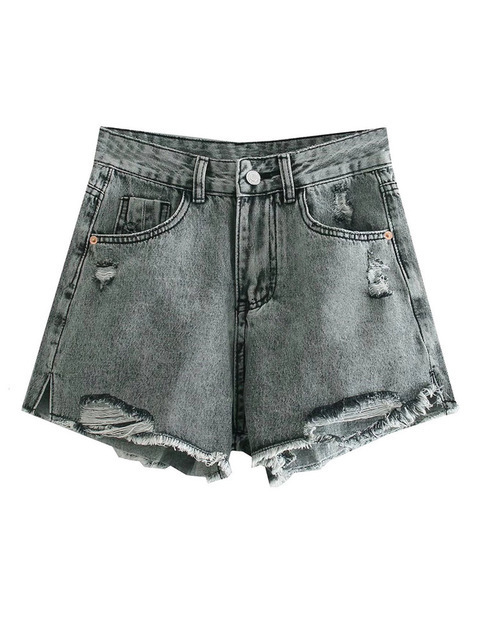 Women's Shorts TRAF Women Fashion With Frayed Tassel Ripped Denim Shorts Vintage Mid Waist Zipper Fly Female Short Jeans Mujer 230504