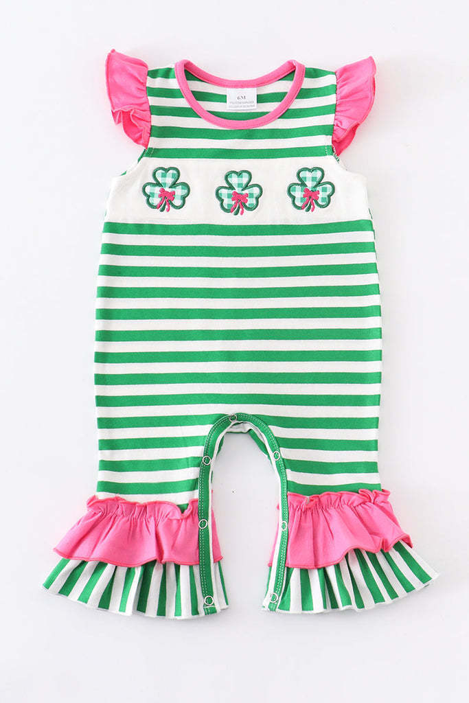 Family Matching Outfits Girlymax St Patrick s Day Sibling Stripe Clover Baby Girls Dress Boys Pants Set Ruffles Romper Smocked Kids Clothing 230504