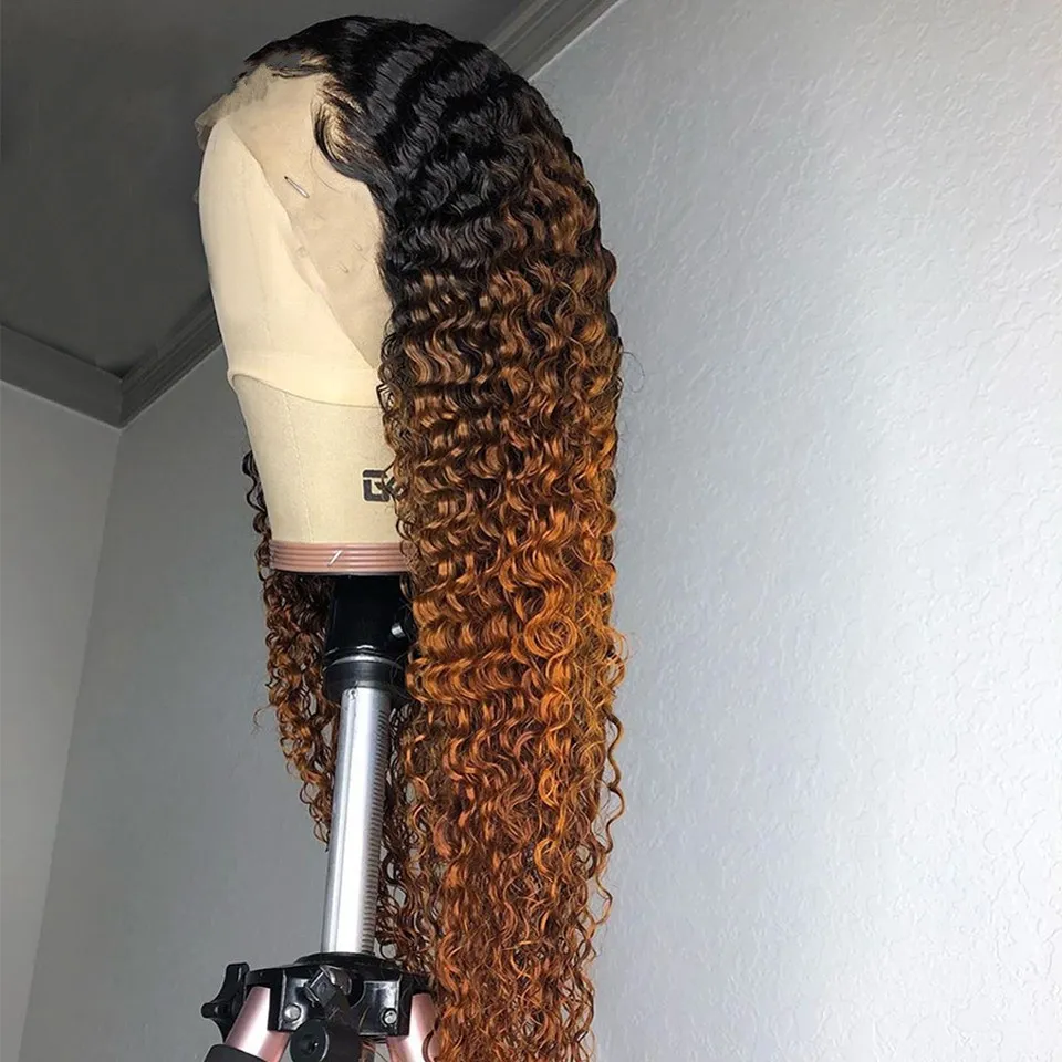 New Long Loose Deep Wave Human Hair Wigs For Black Women Ombre Brown /Blonde/Blue Colored Kinky Curly Synthetic Lace Front Wig Cosplay Party 250820