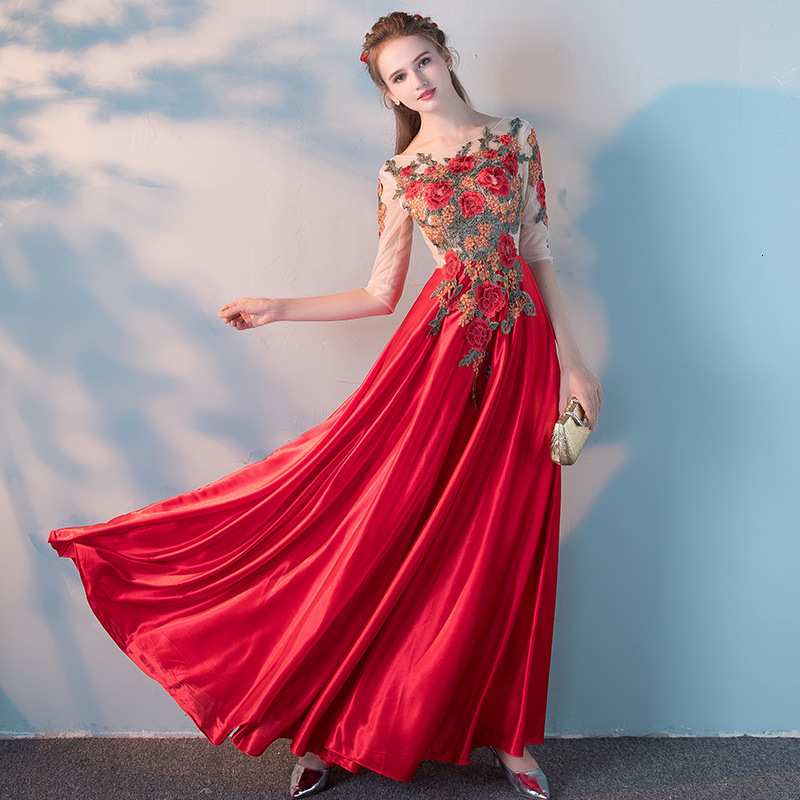 Party Dresses Sweet Flower Lace Heavy Embroidery Evening Dresses Long Lace O-Neck Ruched Elegant Prom Dresses Red Lace Up Back Robe De Soriee 230504