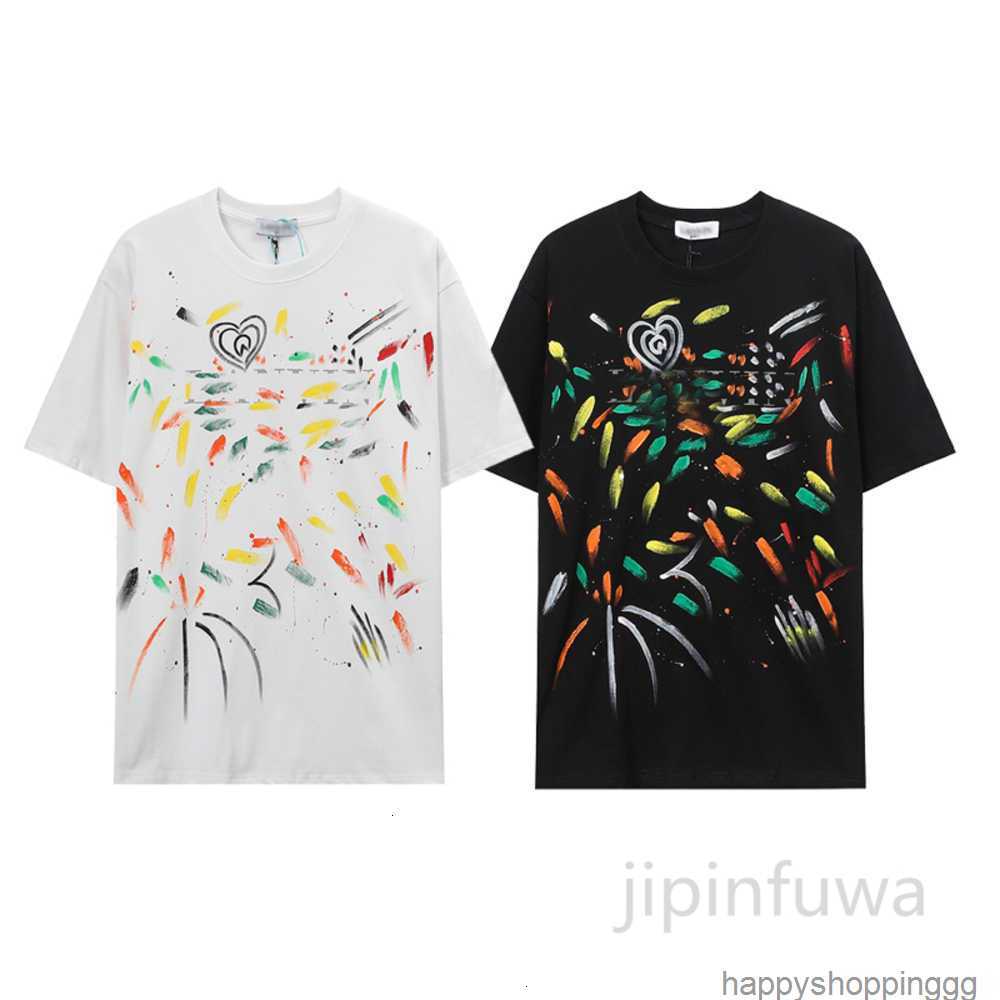 

2023 Designer T-shirts for Men Women Shorts Sleeves Cotton Summer Casual Loose Tees Hand Painted Luxury Splash Ink Graffiti Eu Style Np95, White