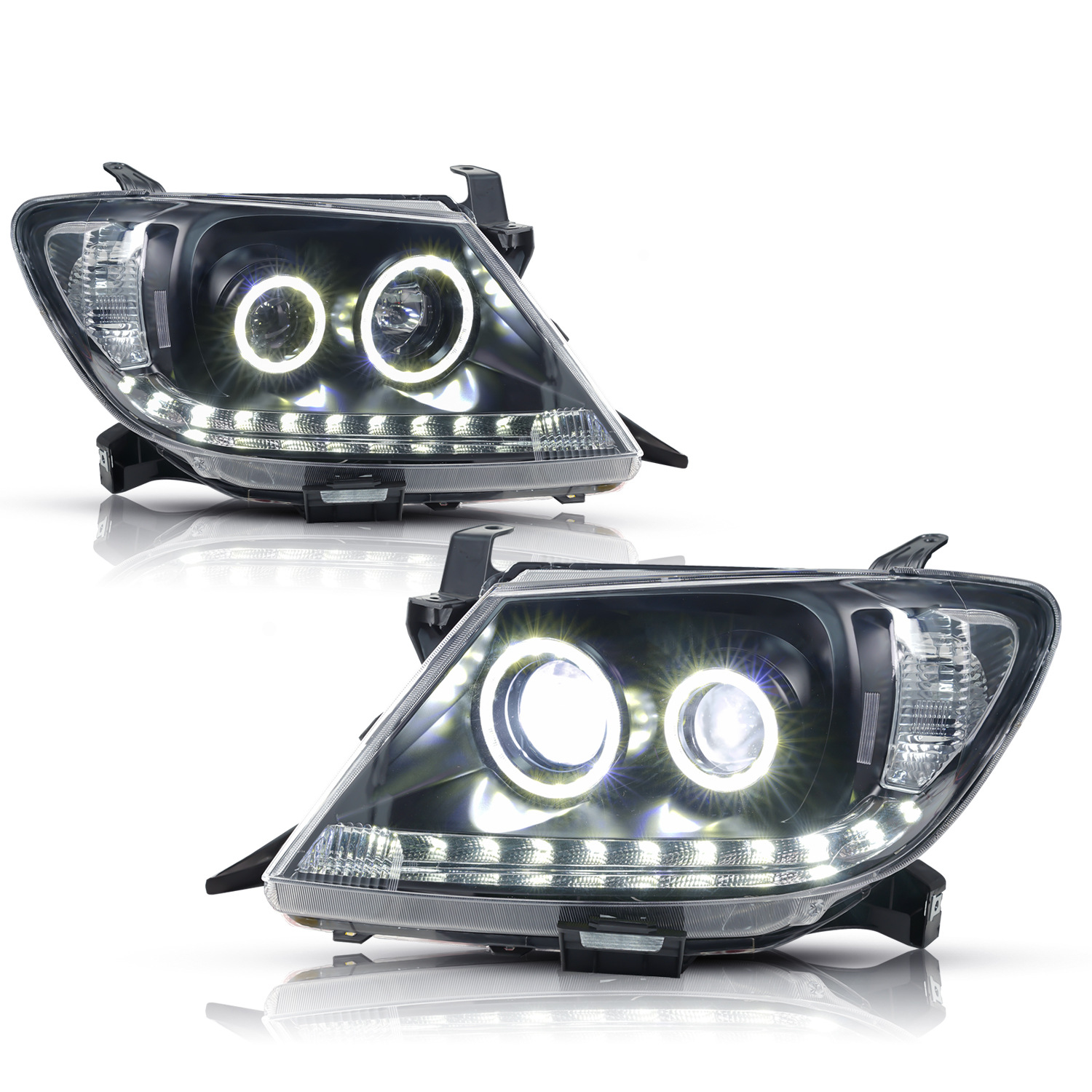 LED Dual Beam Lens Headlights for Toyota Hilux 2005-2011 Upgrade Highlight Front Lights Running Signal Headlamp