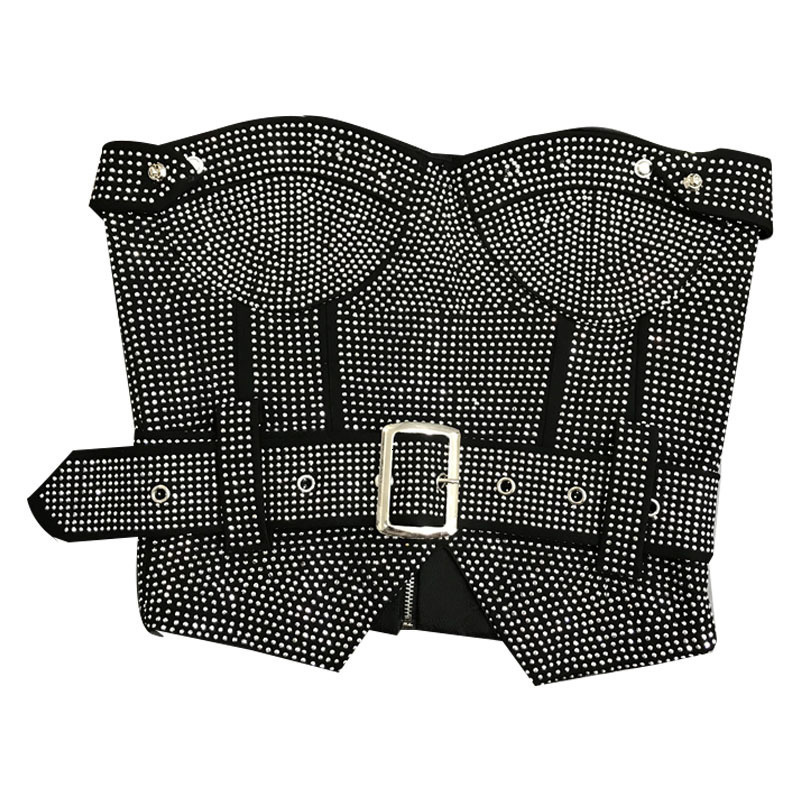 Camisoles Tanks Mooishe Sexy Women Diamond Crop Bra Tank Tops Black Summer Drilling Bring Belted 230503