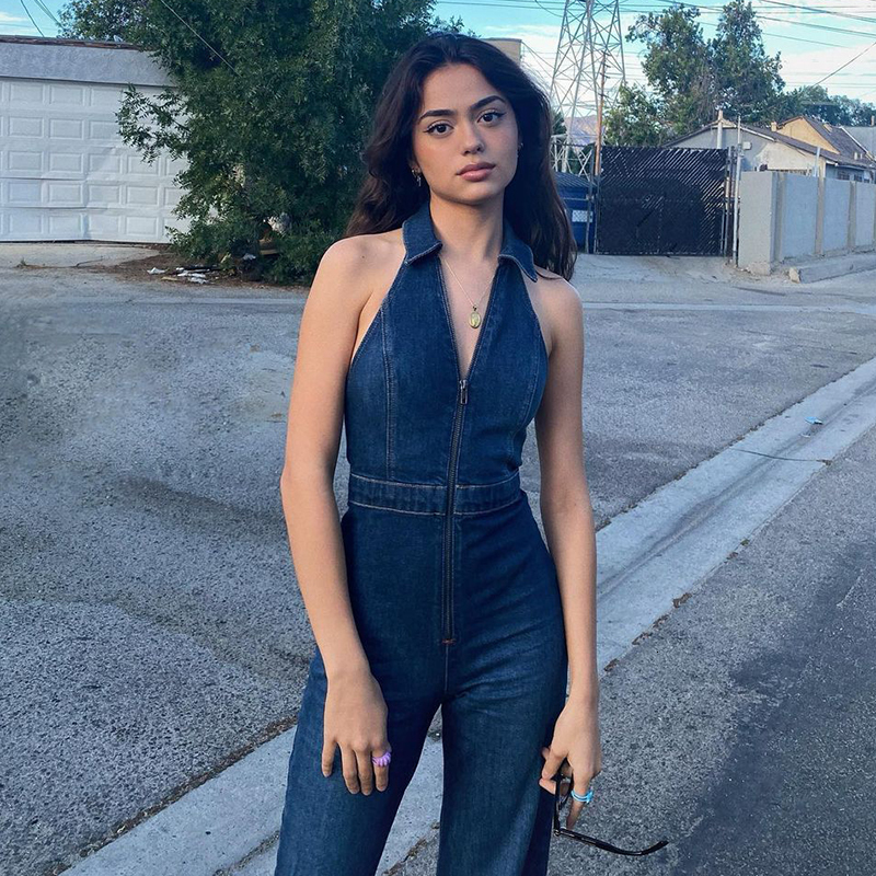 Women's Jumpsuits Rompers Lygens Denim Sleeveless Sexy V Neck Zipper Slim Jumpsuit Casual Party Streetwear Club Vacation Daily Fashion Women Clot