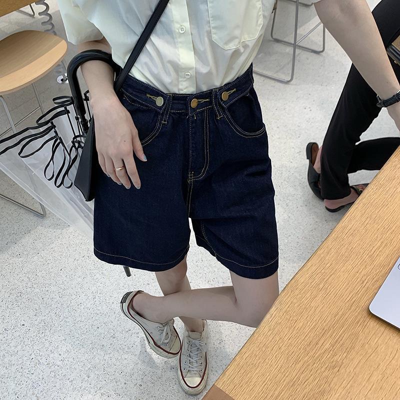 Women's Shorts Baggy Denim Shorts Women Simple Adjustable Waist Solid Boyfriend Soft Fashion Students Daily Retro Classic Leisure Females 230504