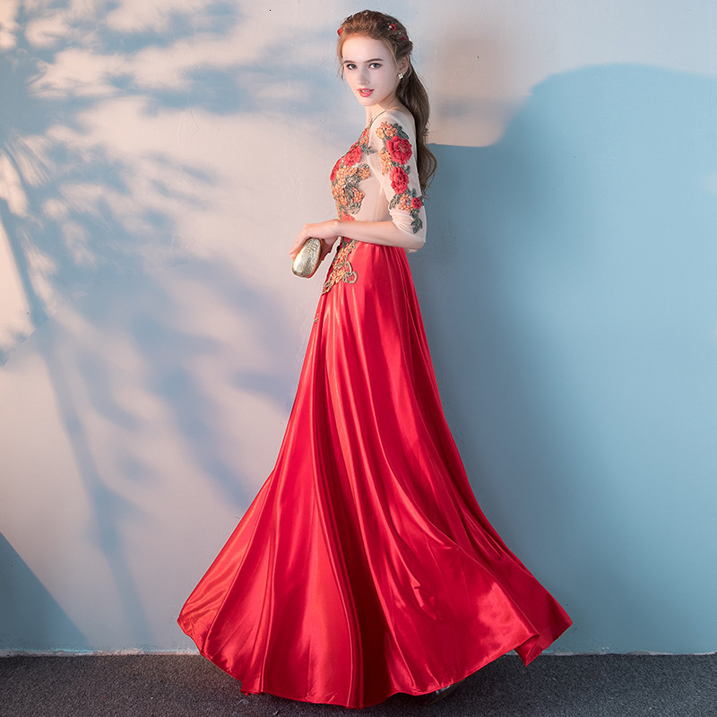 Party Dresses Sweet Flower Lace Heavy Embroidery Evening Dresses Long Lace O-Neck Ruched Elegant Prom Dresses Red Lace Up Back Robe De Soriee 230504