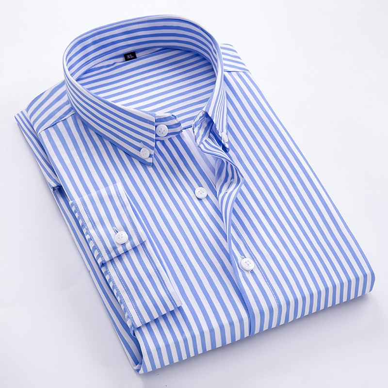 Men's Casual Shirts Men's Business Casual Shirts 3/4 Sleeve Striped Slim Fit Shirts Single Breasted Shirts 230504