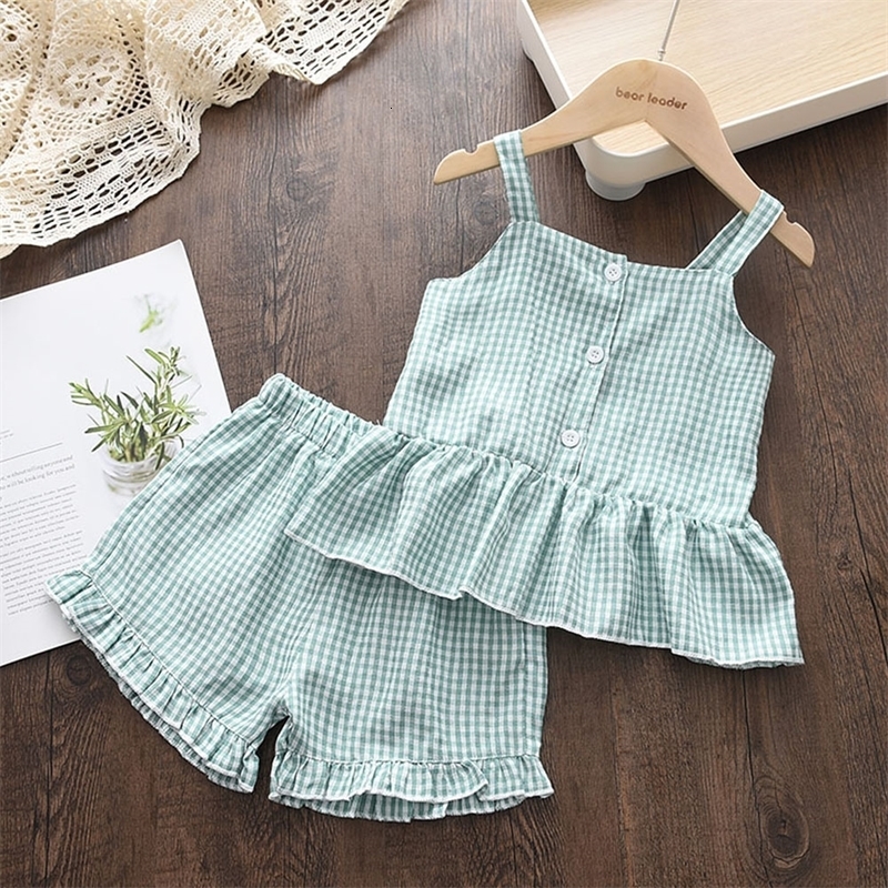 Clothing Sets Bear Leader Girls 2023 Summer Kids Clothes Floral Chiffon Halter Embroidered Shorts Straw Children 230504