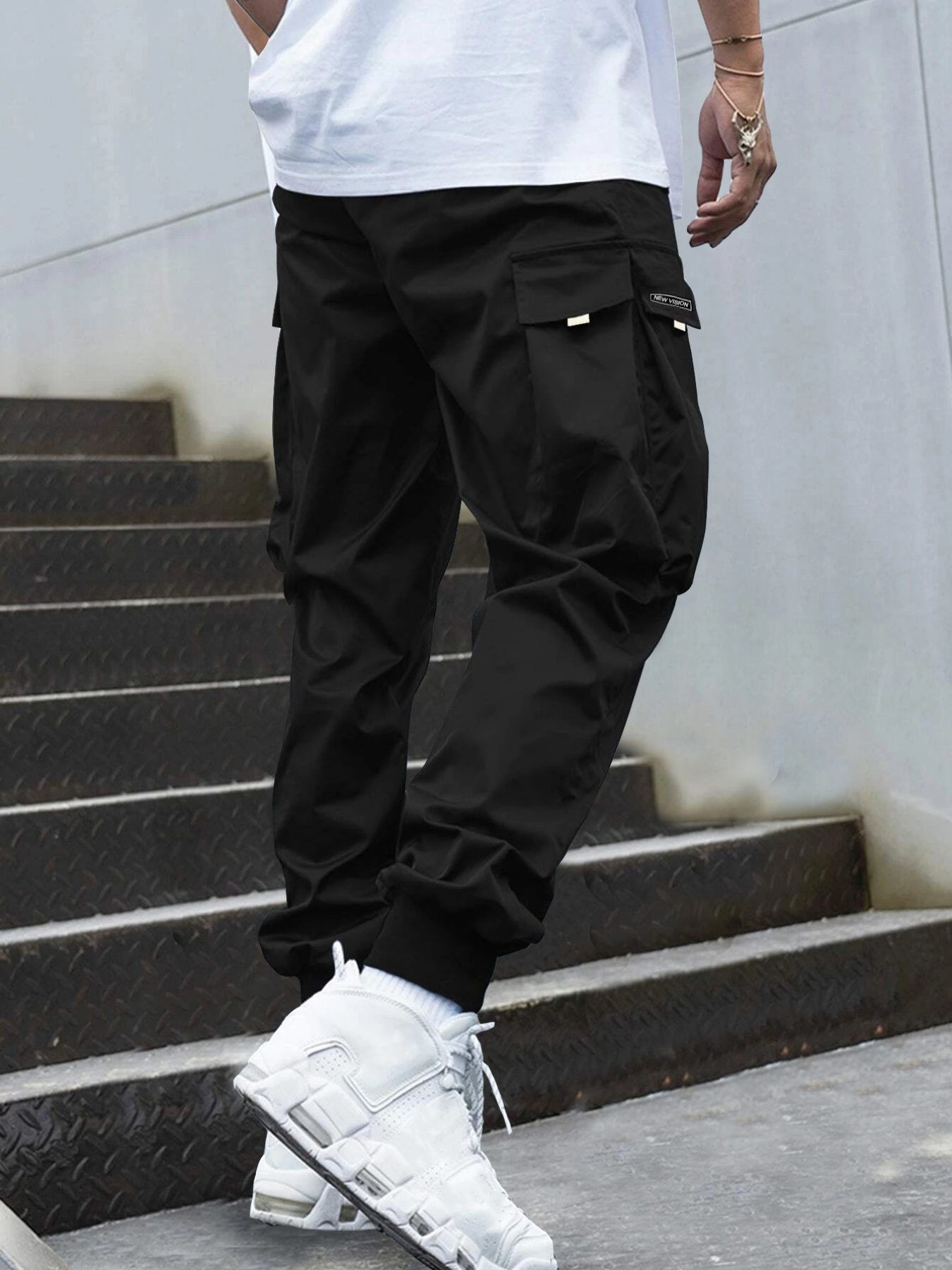 Men's Pants Men Letter Graphic Flap Pocket Drawstring Waist Cargo Pants 230504