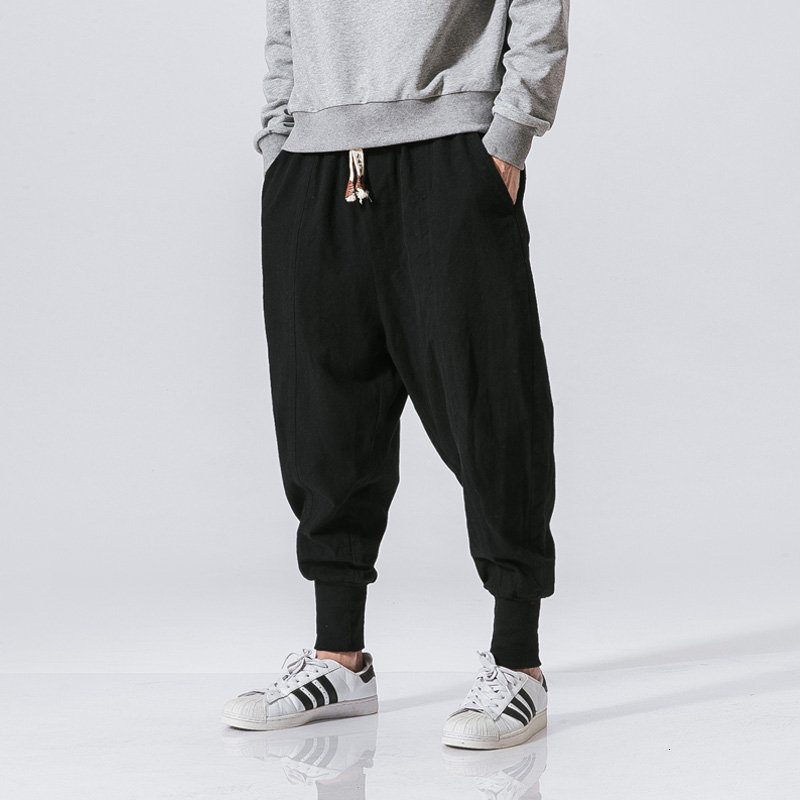 Men's Pants Spring Casual Oversize Harem Pants Men Streetwear Solid Color Harajuku Baggy Pants Cotton Linen Elastic Waist Joggers For Man 230504
