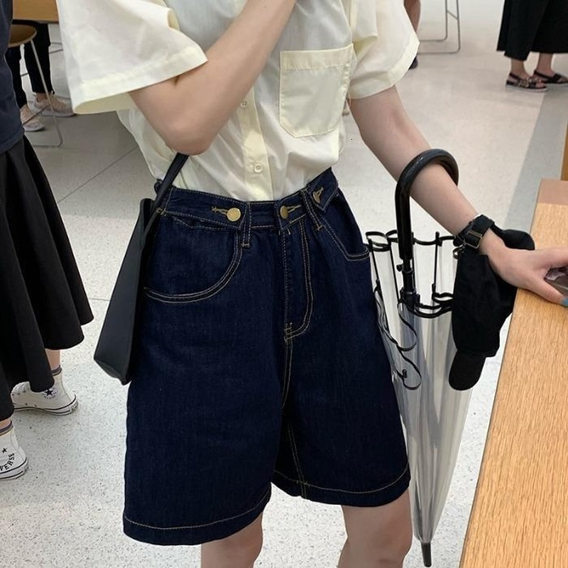 Women's Shorts Baggy Denim Shorts Women Simple Adjustable Waist Solid Boyfriend Soft Fashion Students Daily Retro Classic Leisure Females 230504