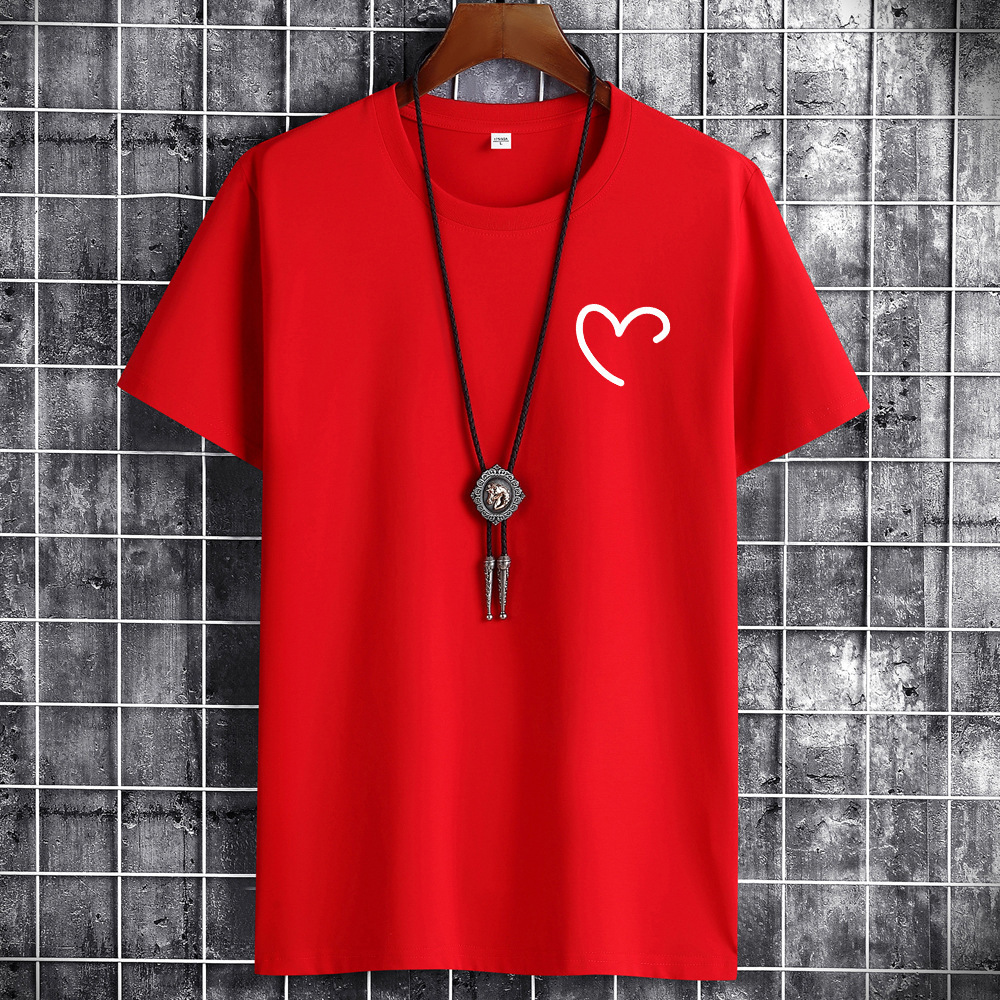 Men's T-Shirts JFUNCY Oversize Summer Men's Cotton Tee Shirts Men Casual T-shirt Simple Love Heart Print Tshirt O-Neck Short Sleeve Man Tops