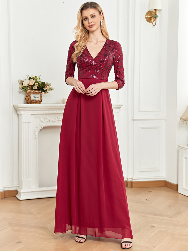 Party Dresses Lucyinlove Elegant V Neck Sequins Evening Formal Dress Women Short Sleeves Chiffon Wedding Party Mermaid Maxi Dresses Prom 230504