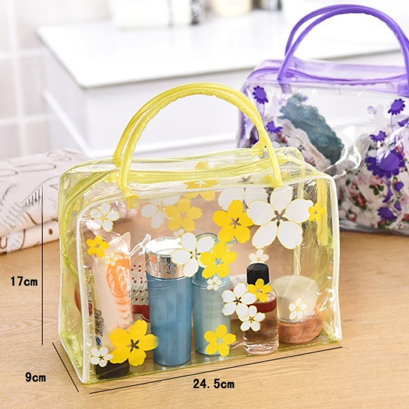 Cosmetic Bags Cases Women Floral Transparent Travel Makeup Wash Clear Handbag Bathing Underwear Toiletries Storage Waterproof Pouch 230503