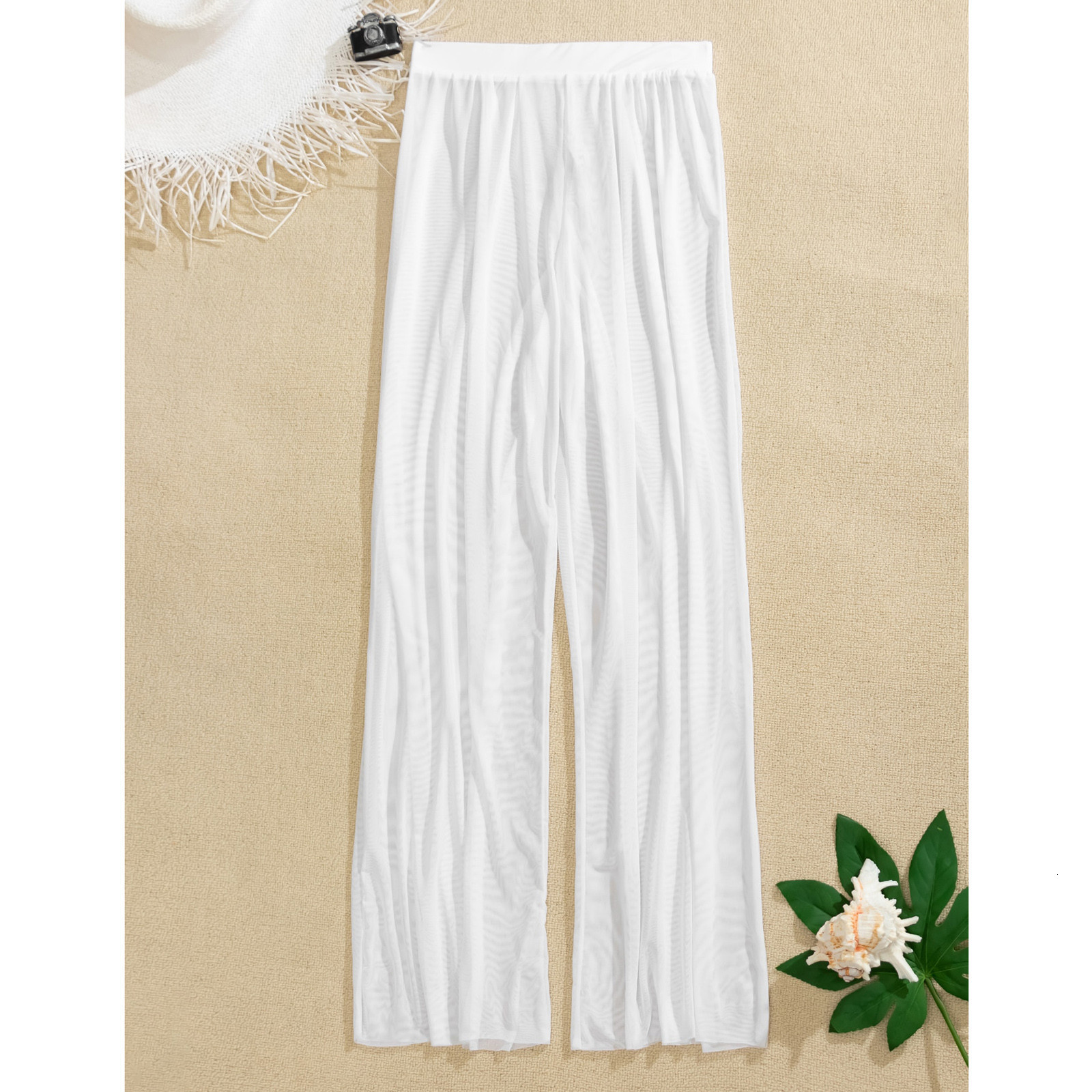 Women's Swimwear Women Mesh Ruffle Trim Cover Up Pants Beach Wrap Bikini Shiny For 230503