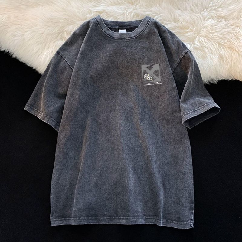 Mens TShirts Pure cotton short sleeved washed Tshirt summer style old trend loose all match oversize top harajuku men clothing 230504