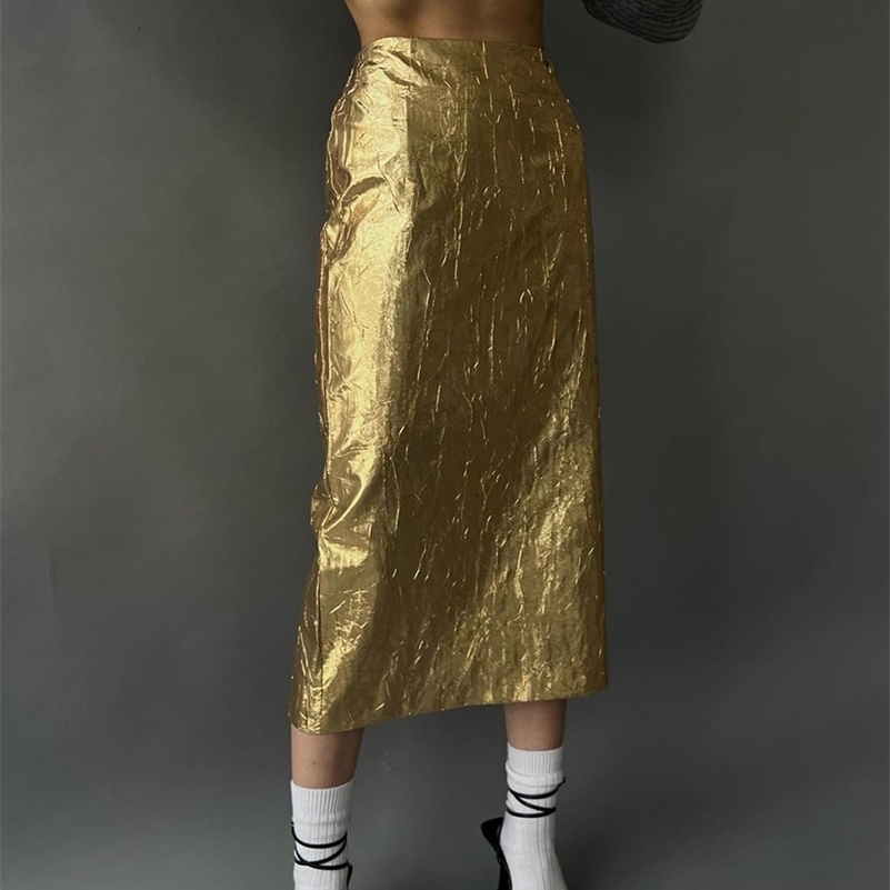 Skirts Clacive Fashion Slim Gold Women'S Skirt Elegant Chic High Waist Midi Skirts Streetwear Vintage Faldas Skirt Female Clothing 230503