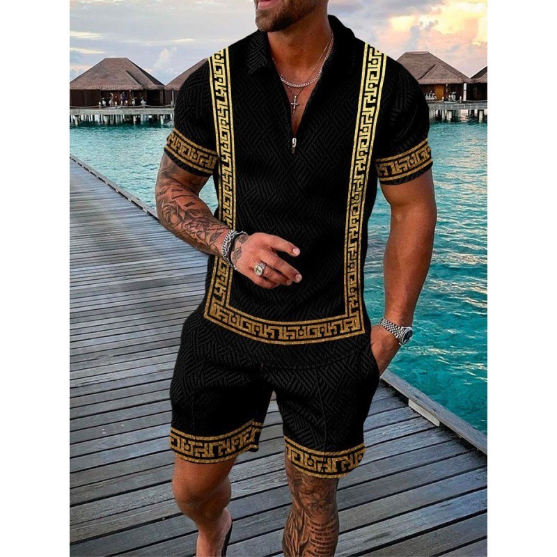 Mens Tracksuits Polo Shirt Shorts Set Summer Sets 2 Piece Suit Zipper Tshirt Shirts Street Tracksuit Short Clothing 230503